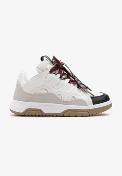 Biało-Czarne Sneakersy Ozdobione Brokatem z Oryginalnym Sznurowaniem Patricie