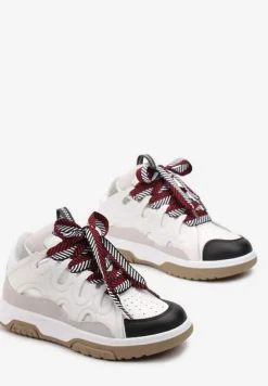 Biało-Czarne Sneakersy Ozdobione Brokatem z Oryginalnym Sznurowaniem Patricie