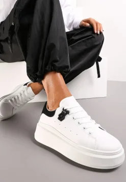 Biało-Czarne Sneakersy przed Kostkę na Platformie Phani