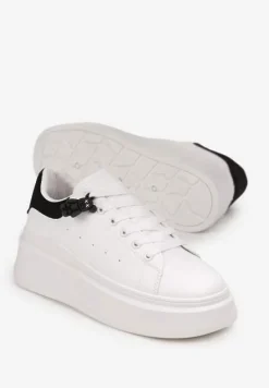 Biało-Czarne Sneakersy przed Kostkę na Platformie Phani