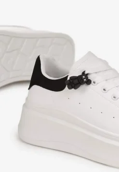 Biało-Czarne Sneakersy przed Kostkę na Platformie Phani