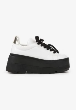 Biało-Czarne Sneakersy Vices na Płaskiej Podeszwie z Metalicznymi Ozdobami i Sznurowaniem Neladith