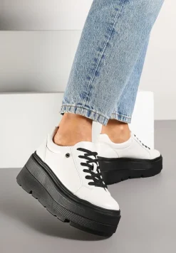 Biało-Czarne Sneakersy Vices na Grubej Podeszwie Tuliri