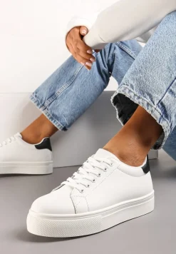 Biało-Czarne Sneakersy z Cholewką przed Kostkę na Platformie Longana
