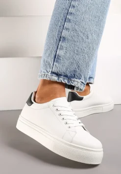 Biało-Czarne Sneakersy z Cholewką przed Kostkę na Platformie Longana
