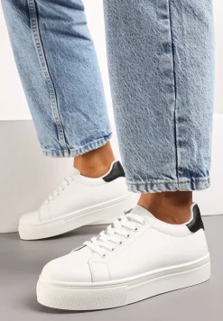 Biało-Czarne Sneakersy z Cholewką przed Kostkę na Platformie Longana