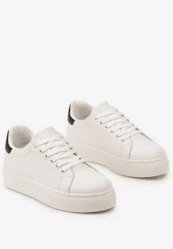 Biało-Czarne Sneakersy z Cholewką przed Kostkę na Platformie Longana