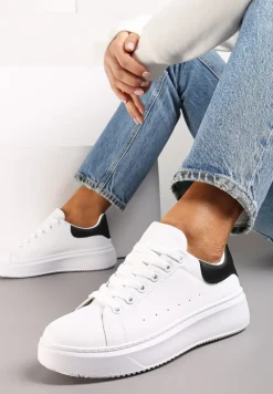 Biało-Czarne Sneakersy z Ekoskóry na Grubej Podeszwie ze Sznurowaniem Serizia