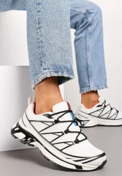 Biało-Czarne Sneakersy z Ozdobnymi Wstawkami i Ściąganą Gumką Aineri