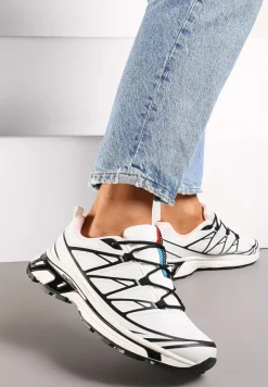 Biało-Czarne Sneakersy z Ozdobnymi Wstawkami i Ściąganą Gumką Aineri