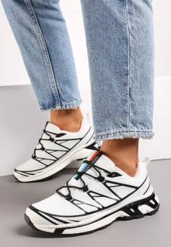 Biało-Czarne Sneakersy z Ozdobnymi Wstawkami i Ściąganą Gumką Aineri