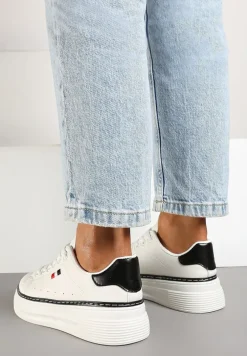 Biało-Czarne Sznurowane Sneakersy na Płaskiej Podeszwie z Lamówką Fedat