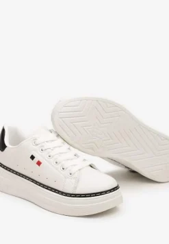 Biało-Czarne Sznurowane Sneakersy na Płaskiej Podeszwie z Lamówką Fedat