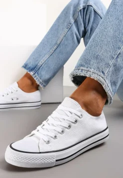 Biało-Czarne Sznurowane Trampki przed Kostkę Hanei