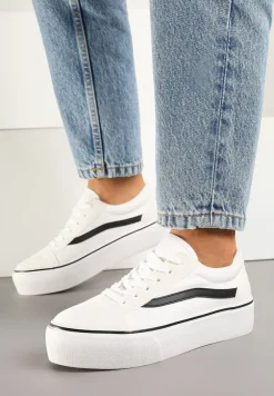 Biało-Czarne Tenisówki o Klasycznym Fasonie na Niskiej Platformie Mepaira