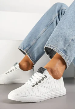 Biało-Czarne Tenisówki Ozdobione Cyrkoniami i Perforacją Liradena