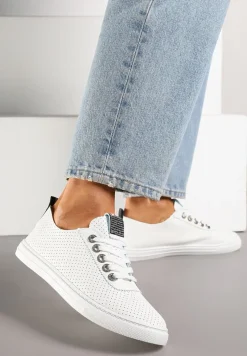 Biało-Czarne Tenisówki Ozdobione Cyrkoniami i Perforacją Liradena