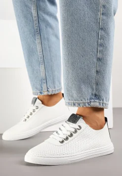 Biało-Czarne Tenisówki Ozdobione Cyrkoniami i Perforacją Liradena