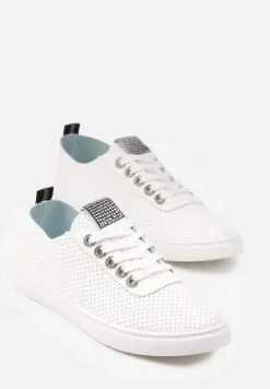 Biało-Czarne Tenisówki Ozdobione Cyrkoniami i Perforacją Liradena