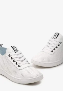 Biało-Czarne Tenisówki Ozdobione Taśmą z Napisem na Języku i Pięcie Cholewka z Perforacją Aelita