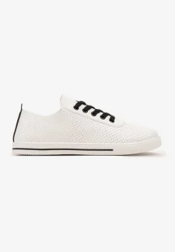 Biało-Czarne Tenisówki Ozdobione Dziurkami na Cholewce i Ozdobną Taśmą Mirnala