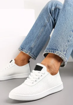 Biało-Czarne Tenisówki przed Kostkę z Perforacją Rineli