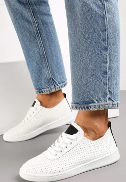 Biało-Czarne Tenisówki przed Kostkę z Perforacją Rineli