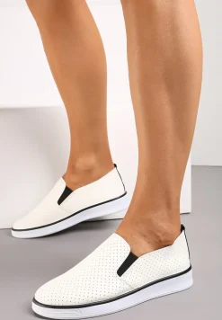 Biało-Czarne Tenisówki z Ekoskóry z Ozdobną Perforacją i Brokatem Alirentta