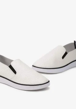 Biało-Czarne Tenisówki z Ekoskóry z Ozdobną Perforacją i Brokatem Alirentta