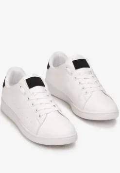 Biało-Czarne Wiązane Sneakersy na Płaskiej Podeszwie z Przeszyciami Ereath