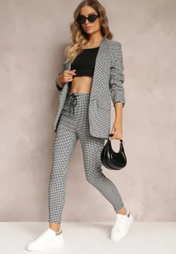 Biało-Czarny 2-częściowy Komplet Garniturowy w Kratkę Geze