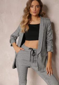 Biało-Czarny 2-częściowy Komplet Garniturowy w Kratkę Geze