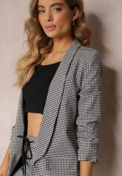 Biało-Czarny 2-częściowy Komplet Garniturowy w Kratkę Geze