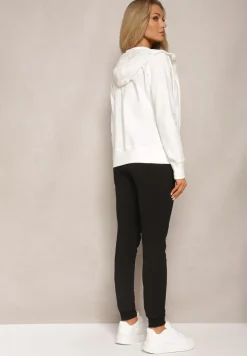 Biało-Czarny Komplet Dresowy Zasuwana Bluza z Kapturem i Proste Spodnie Junine