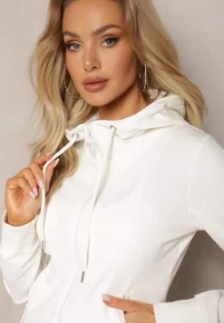 Biało-Czarny Komplet Dresowy Zasuwana Bluza z Kapturem i Proste Spodnie Junine