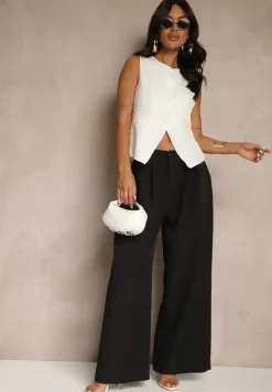 Biało-Czarny Komplet Garniturowy Szerokie Spodnie i Kamizelka Ziorene