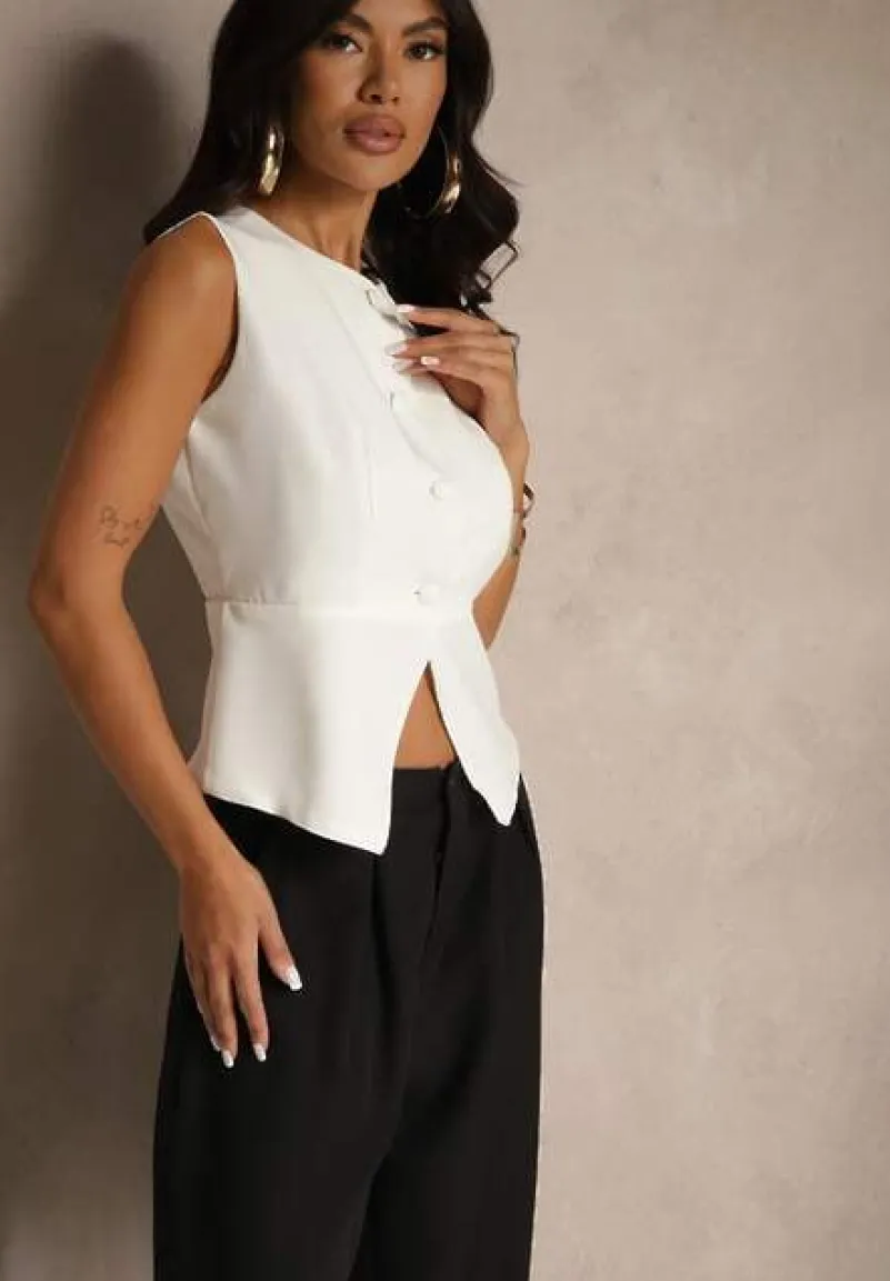 Biało-Czarny Komplet Garniturowy Szerokie Spodnie i Kamizelka Ziorene