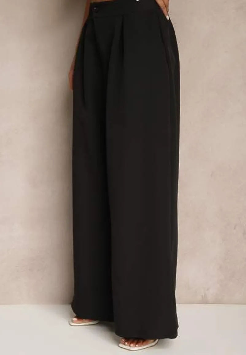 Biało-Czarny Komplet Garniturowy Szerokie Spodnie i Kamizelka Ziorene