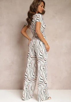 Biało-Czarny Kopertowy Kombinezon z Krótkimi Rękawami i Długimi Nogawkami Zoeni