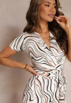 Biało-Czarny Kopertowy Kombinezon z Krótkimi Rękawami i Długimi Nogawkami Zoeni