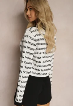 Biało-Czarny Krótki Kardigan z Napisami Fashion i Guzikami Winifa