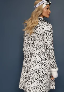 Biało-Czarny Niezapinany Kardigan z Kieszeniami w Panterkowy Print Riaverna