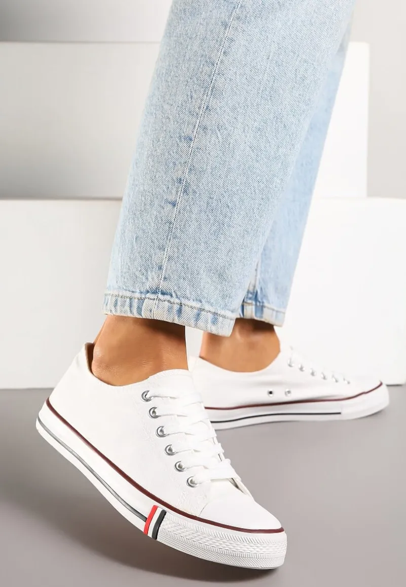 Biało-Czerwone Basicowe Trampki pod Kostkę Lilamea