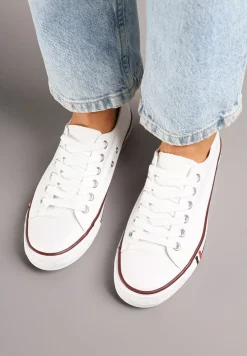 Biało-Czerwone Basicowe Trampki pod Kostkę Lilamea