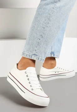 Biało-Czerwone Casualowe Trampki na Platformie ze Sznurowaniem Ravathra