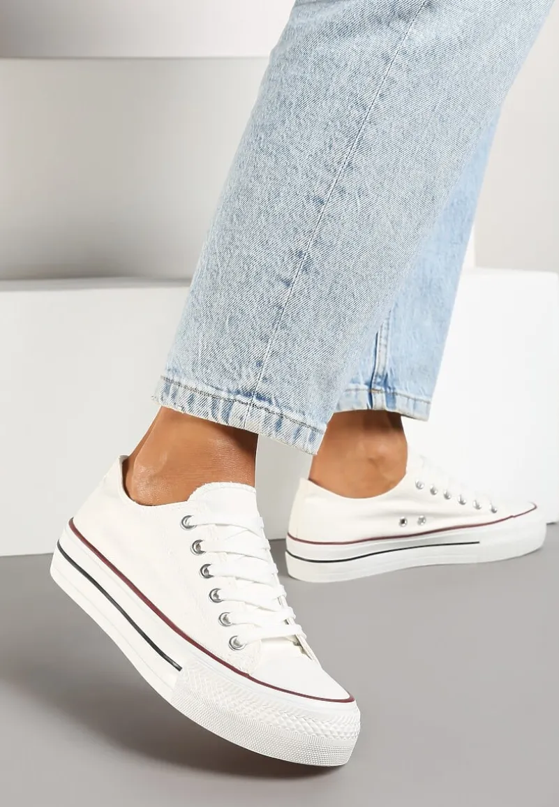 Biało-Czerwone Casualowe Trampki na Platformie ze Sznurowaniem Ravathra