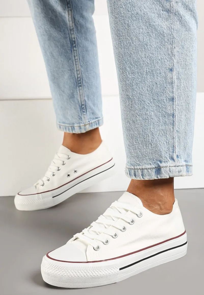 Biało-Czerwone Casualowe Trampki na Platformie ze Sznurowaniem Ravathra