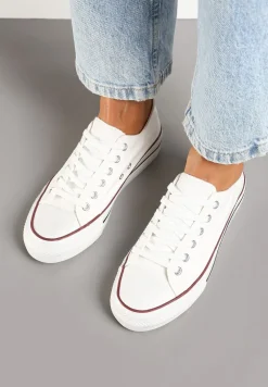 Biało-Czerwone Casualowe Trampki na Platformie ze Sznurowaniem Ravathra