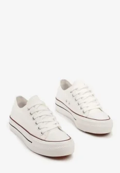 Biało-Czerwone Casualowe Trampki na Platformie ze Sznurowaniem Ravathra