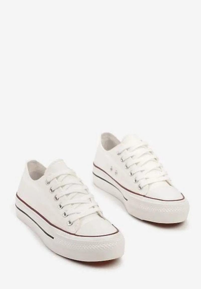 Biało-Czerwone Casualowe Trampki na Platformie ze Sznurowaniem Ravathra